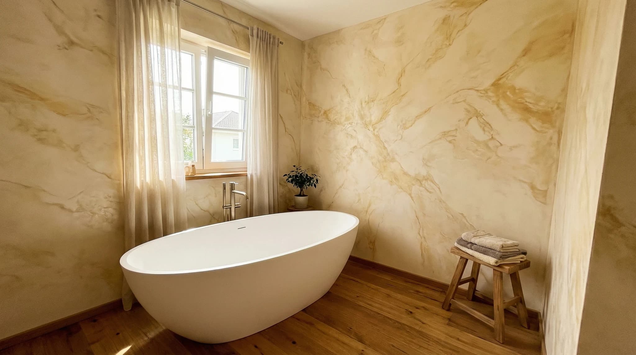 Spachteltechnik Marmoroptik im Badezimmer